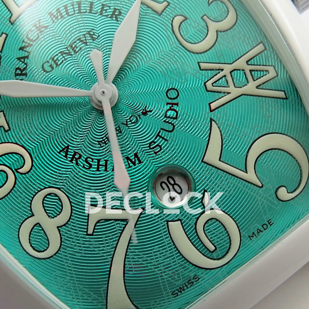 Franck Muller Casablanca White PVD Summer Blue Dial - Hands and numerals detail