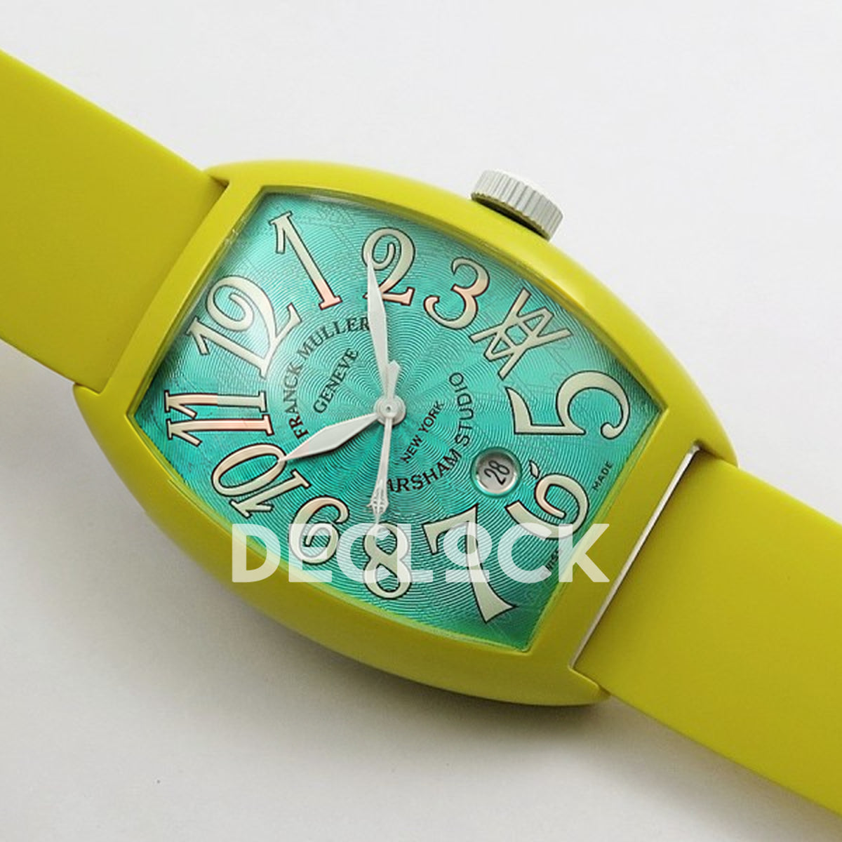 Franck Muller Casablanca Yellow PVD Summer Blue Dial - Angled front view