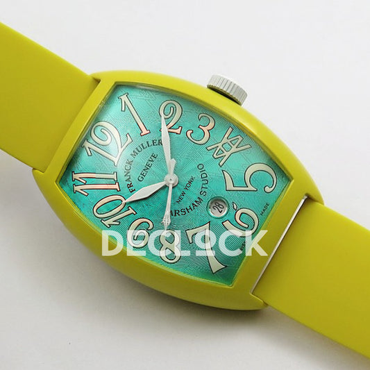Franck Muller Casablanca Yellow PVD Summer Blue Dial - Angled front view