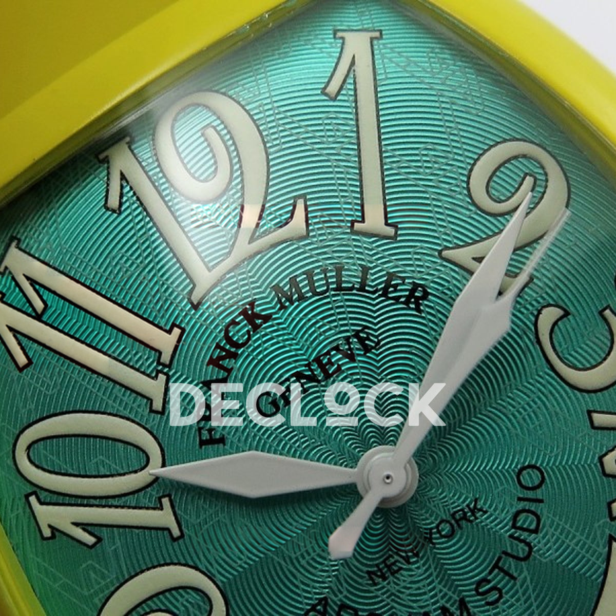 Franck Muller Casablanca Yellow PVD Summer Blue Dial - Brand and dial detail