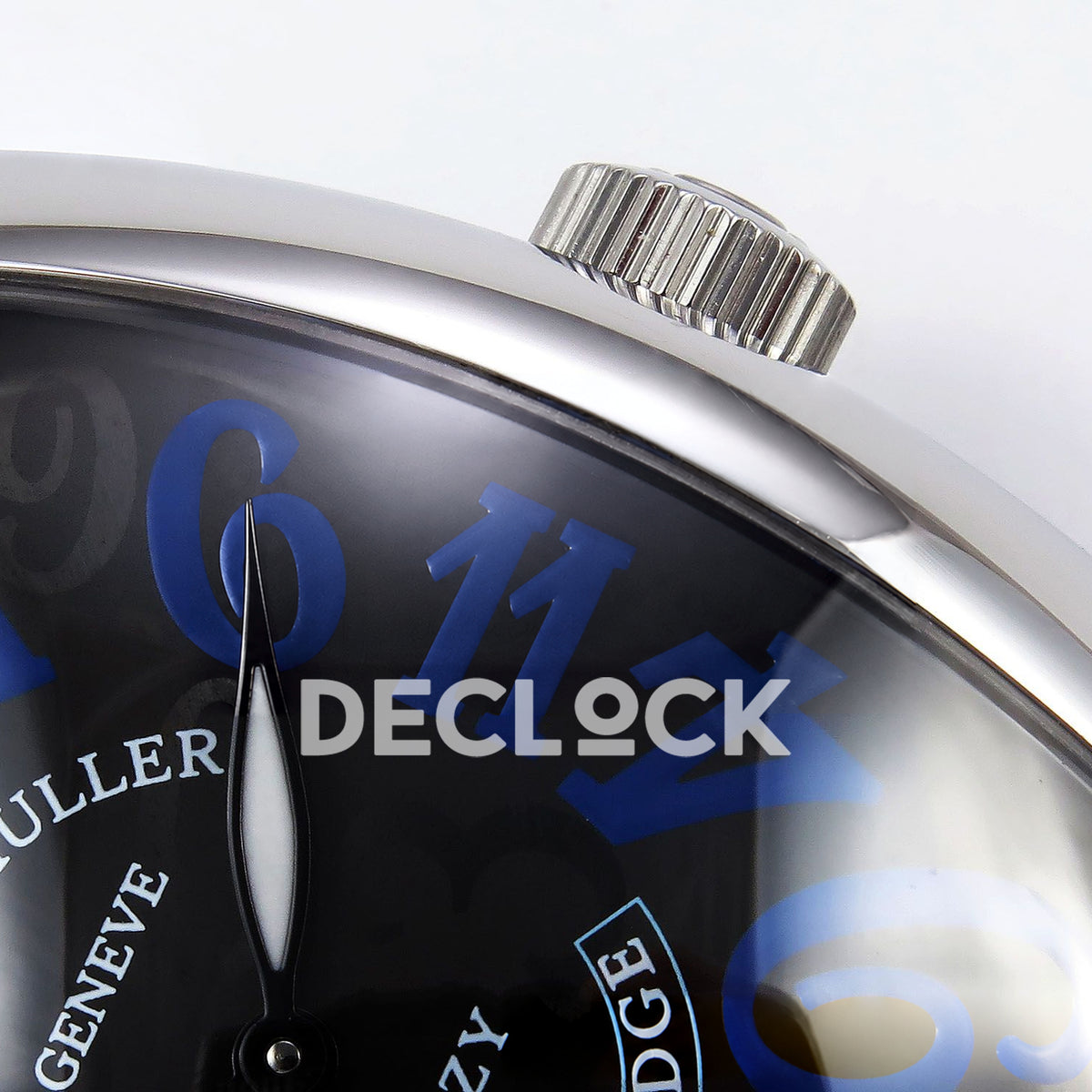 Franck Muller Crazy Hours Black Badge Steel Blue Numerals TWF A23J replica - crown dial detail