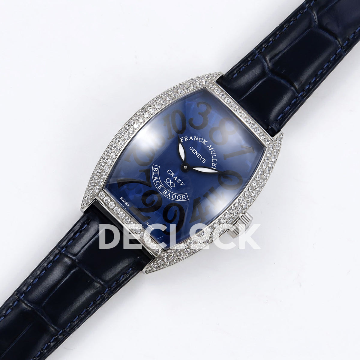 Franck Muller Crazy Hours Black Badge Steel Gems Blue Dial TWF A23J replica - dial angle left