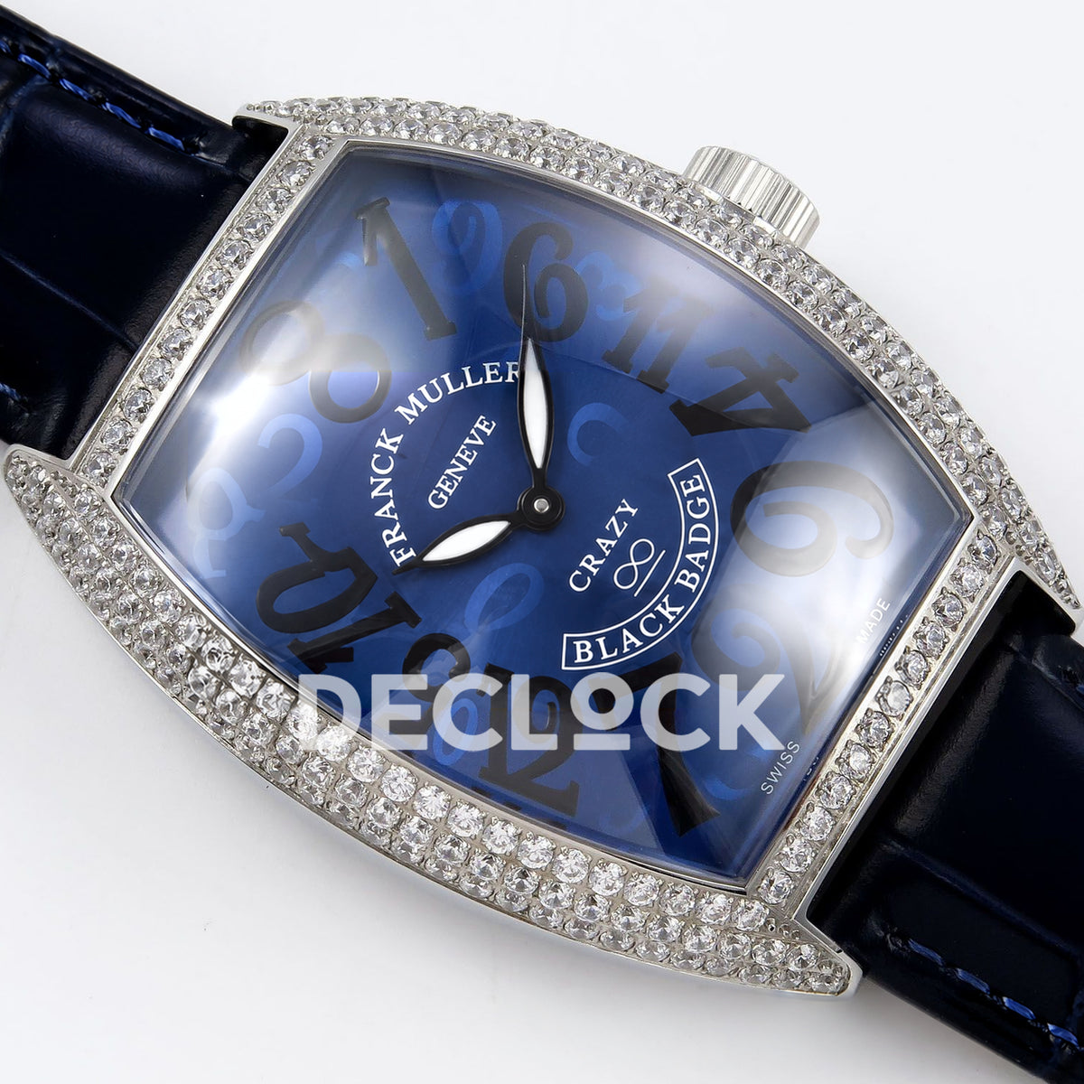 Franck Muller Crazy Hours Black Badge Steel Gems Blue Dial TWF A23J replica - dial angle right