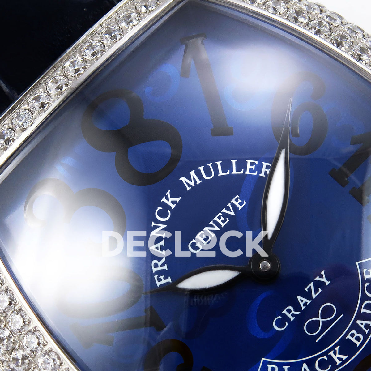 Franck Muller Crazy Hours Black Badge Steel Gems Blue Dial TWF A23J replica - upper dial closeup