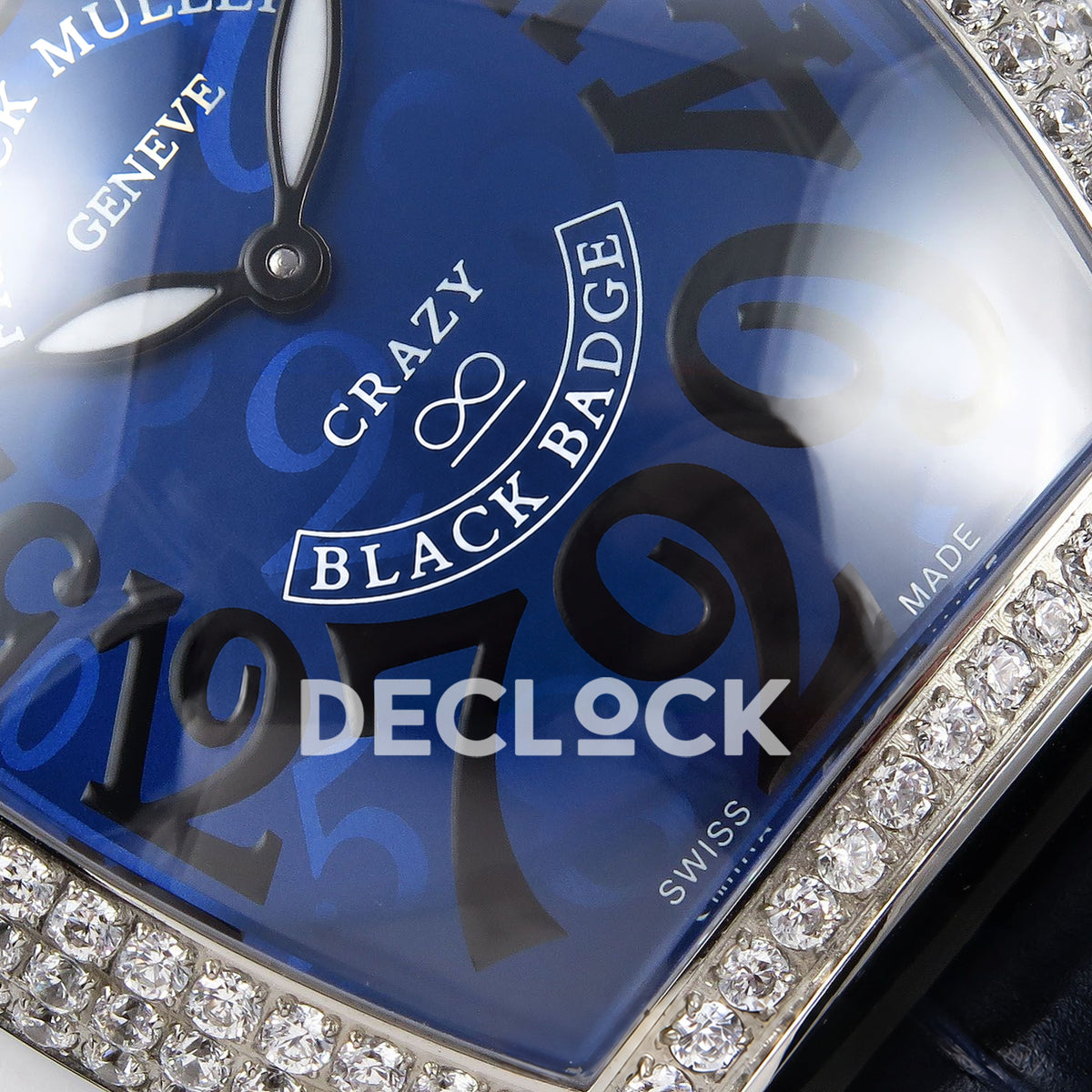 Franck Muller Crazy Hours Black Badge Steel Gems Blue Dial TWF A23J replica - lower dial closeup