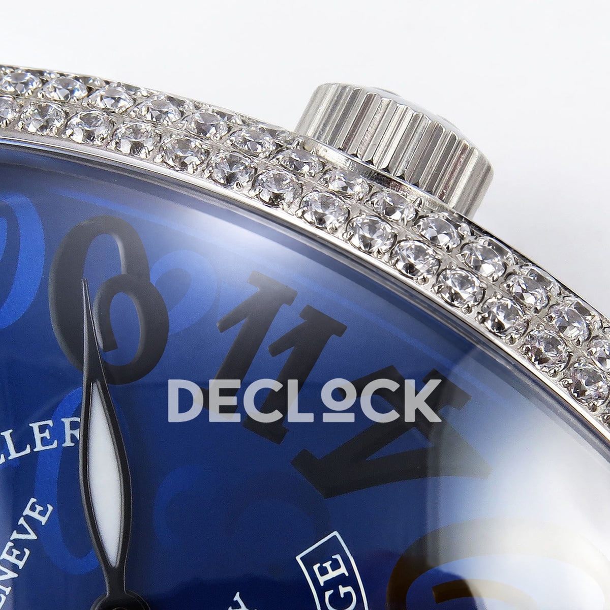 Franck Muller Crazy Hours Black Badge Steel Gems Blue Dial TWF A23J replica - crown dial detail