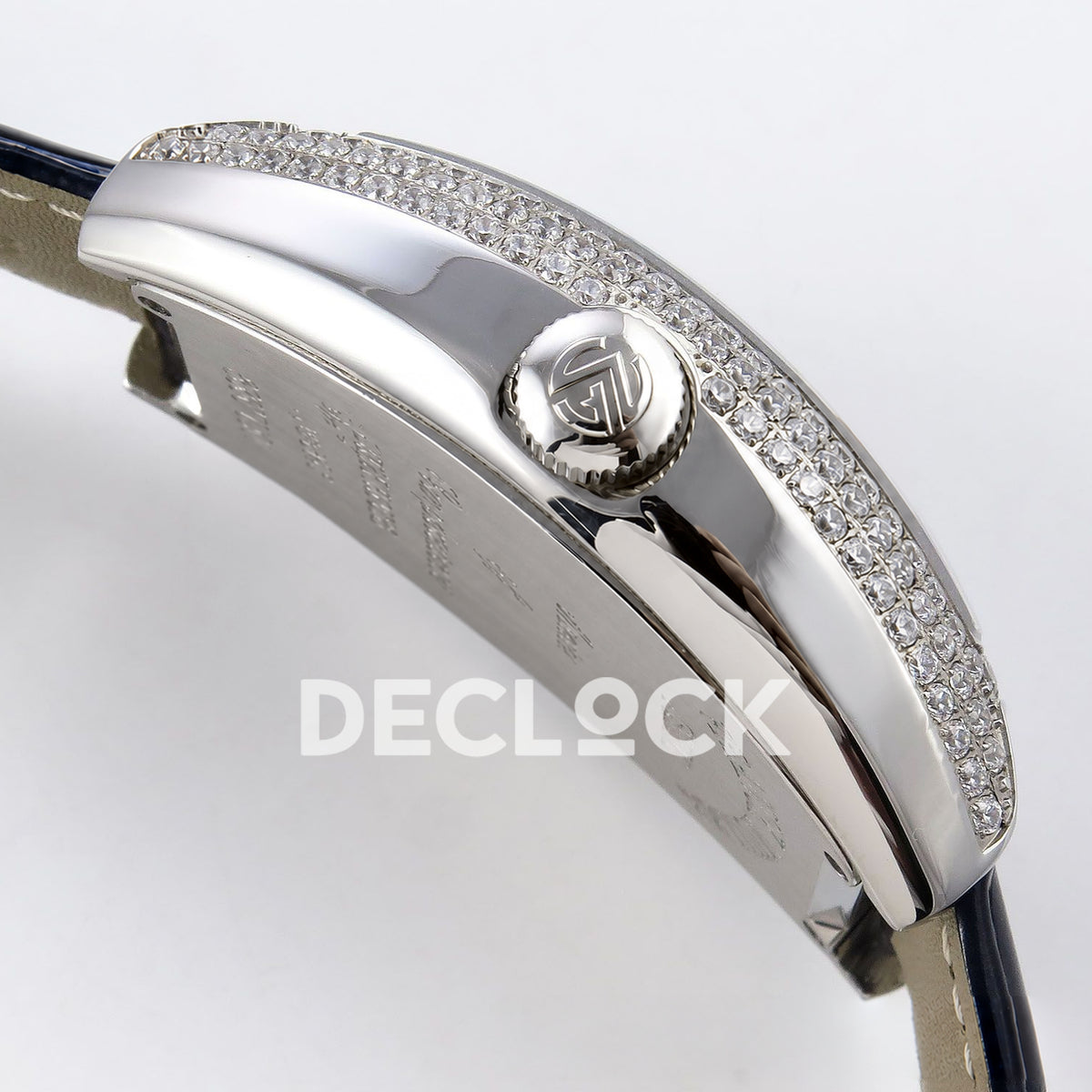 Franck Muller Crazy Hours Black Badge Steel Gems Blue Dial TWF A23J replica - crown side