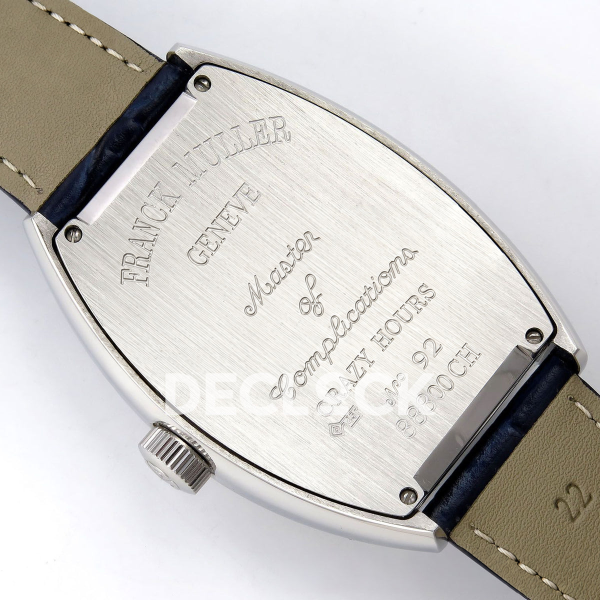 Franck Muller Crazy Hours Black Badge Steel Gems Blue Dial TWF A23J replica - engraved caseback angle