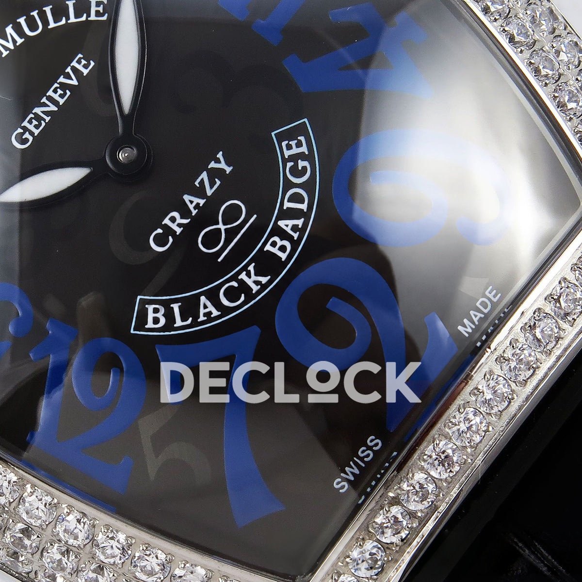 Franck Muller Crazy Hours Black Badge Steel Gems Blue Numerals TWF A23J replica - lower dial closeup