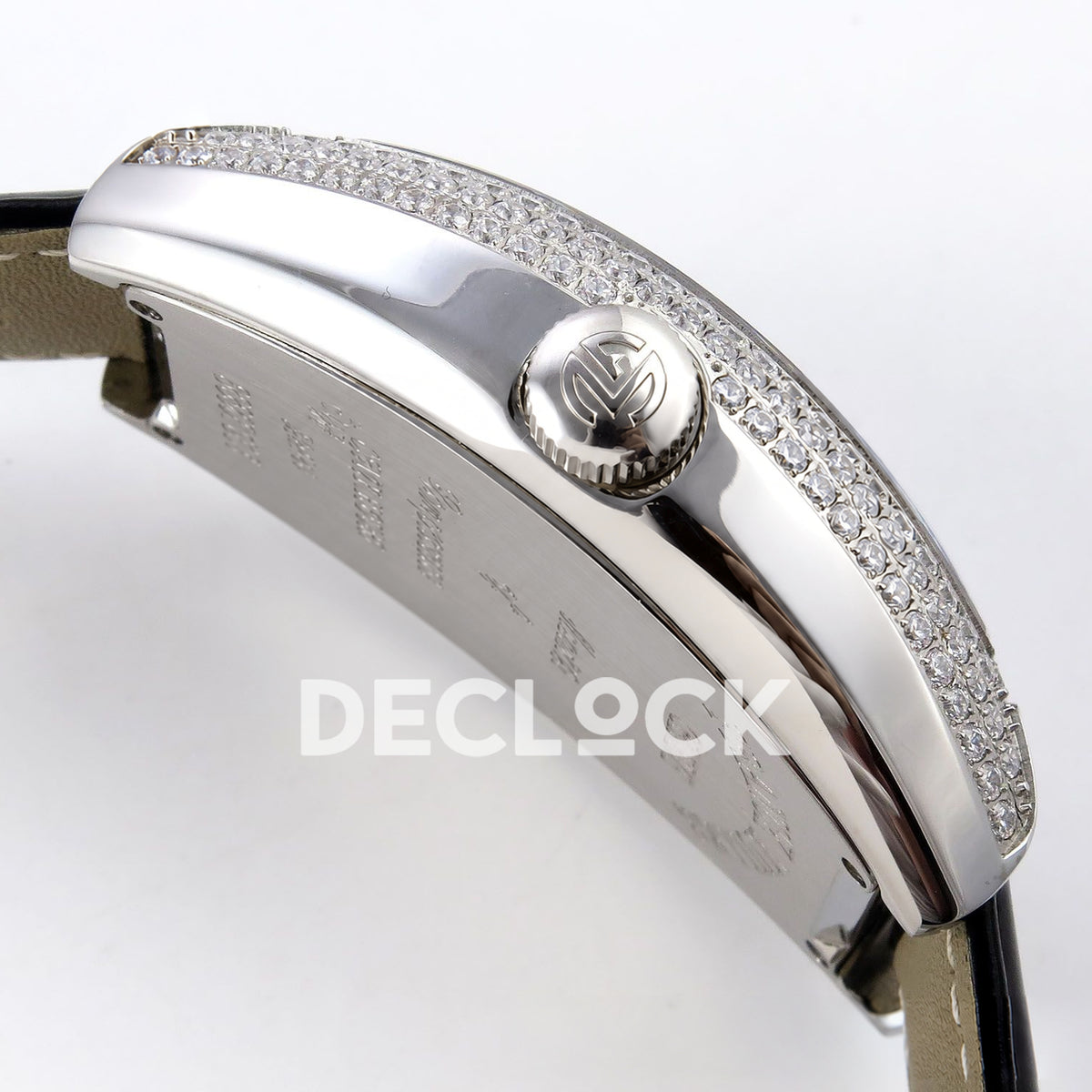 Franck Muller Crazy Hours Black Badge Steel Gems Blue Numerals TWF A23J replica - crown side