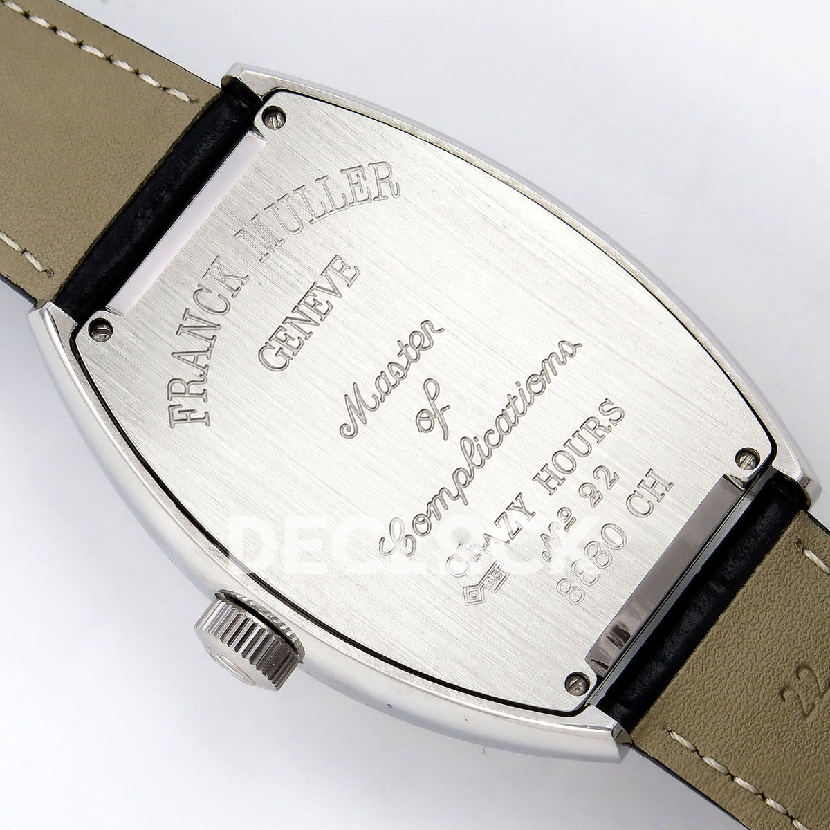 Franck Muller Crazy Hours Black Badge Steel Gems Blue Numerals TWF A23J replica - engraved caseback angle