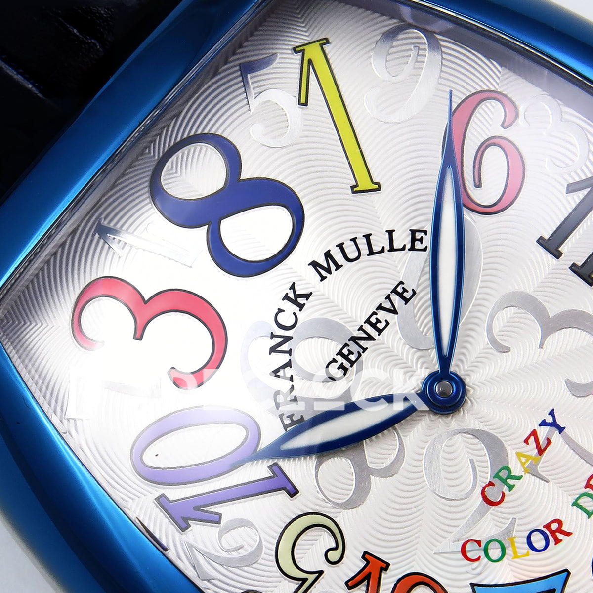 Franck Muller Crazy Hours Color Dreams Blue PVD White Dial TWF A23J replica - upper dial closeup