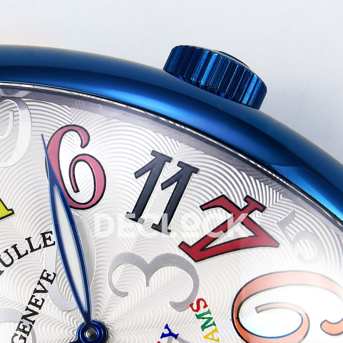 Franck Muller Crazy Hours Color Dreams Blue PVD White Dial TWF A23J replica - crown dial detail