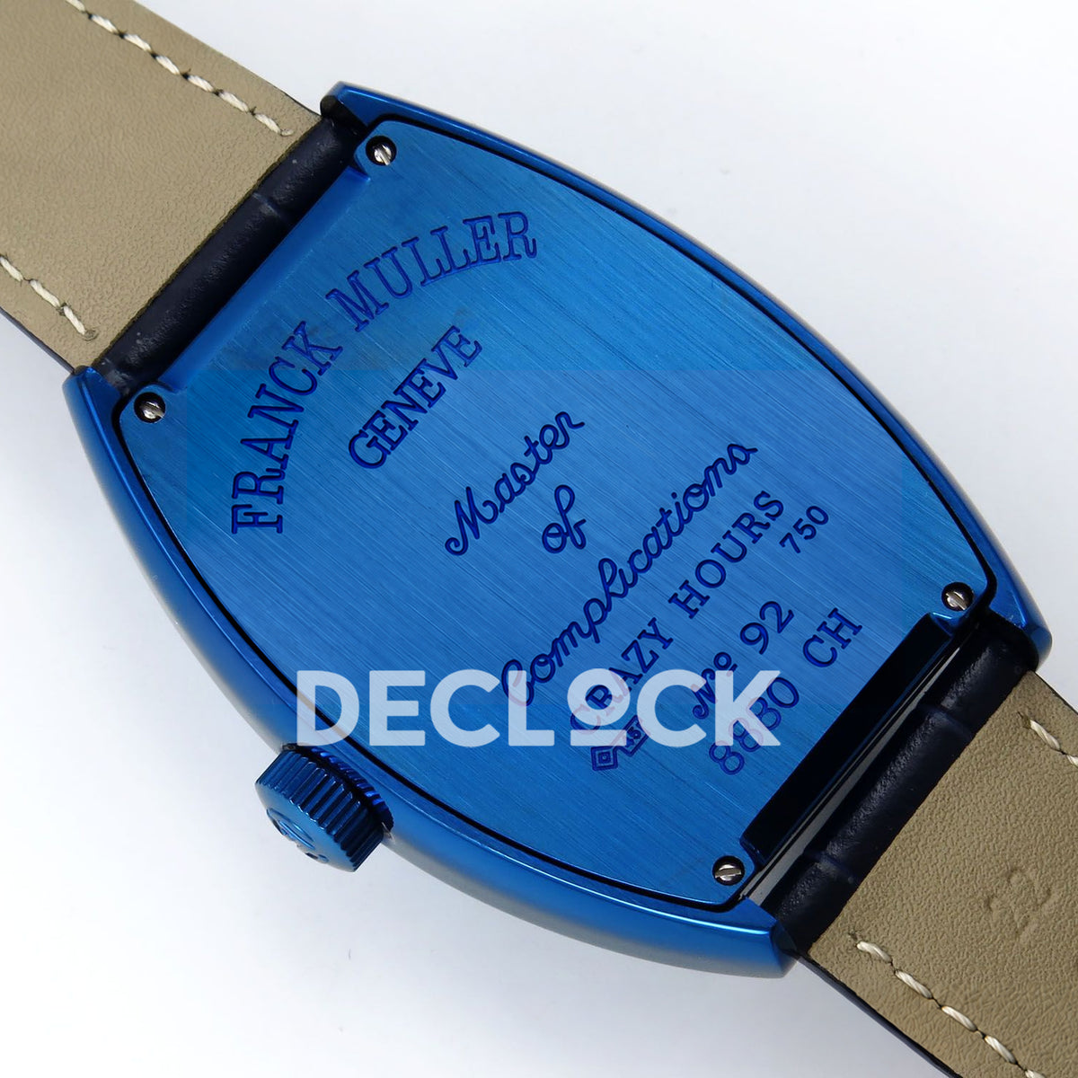 Franck Muller Crazy Hours Color Dreams Blue PVD White Dial TWF A23J replica - engraved caseback angle