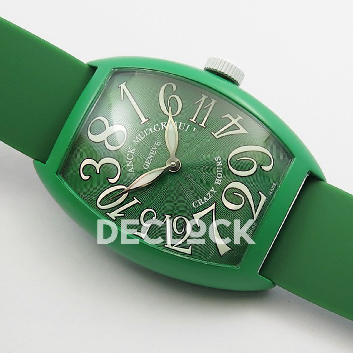 Franck Muller Crazy Hours Green PVD Green Dial - Angled front view