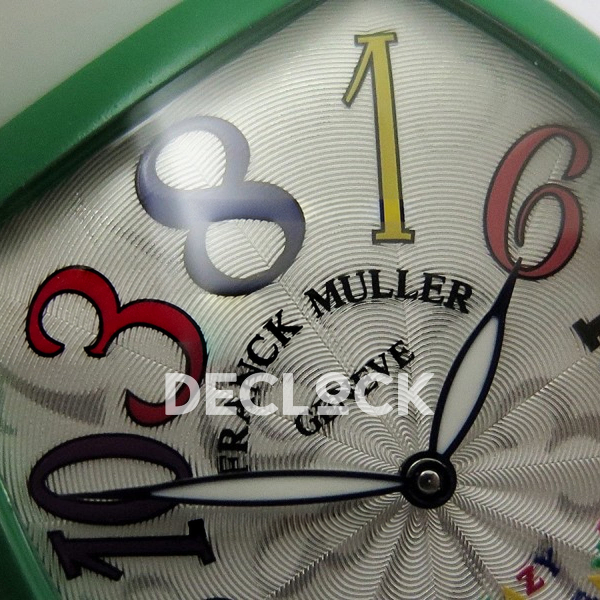 Franck Muller Crazy Hours Green PVD White Dial Color Dreams - Brand and dial detail