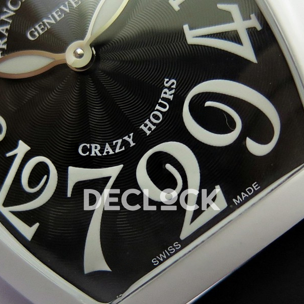 Franck Muller Crazy Hours White PVD Black Dial - Hands and numerals detail