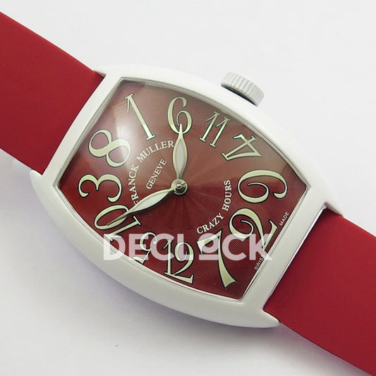 Franck Muller Crazy Hours White PVD Red Dial - Angled front view