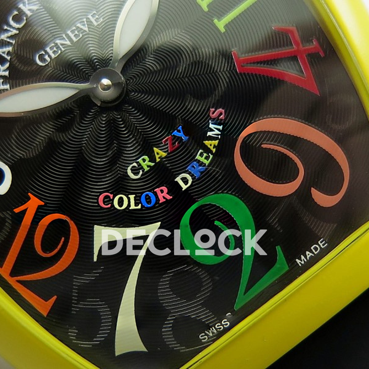 Franck Muller Crazy Hours Yellow PVD Black Dial Color Dreams - Hands and numerals detail