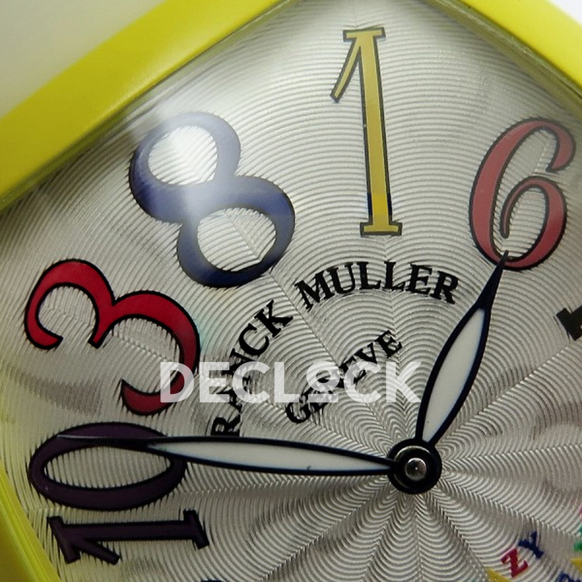 Franck Muller Crazy Hours Yellow PVD White Dial Color Dreams - Brand and dial detail