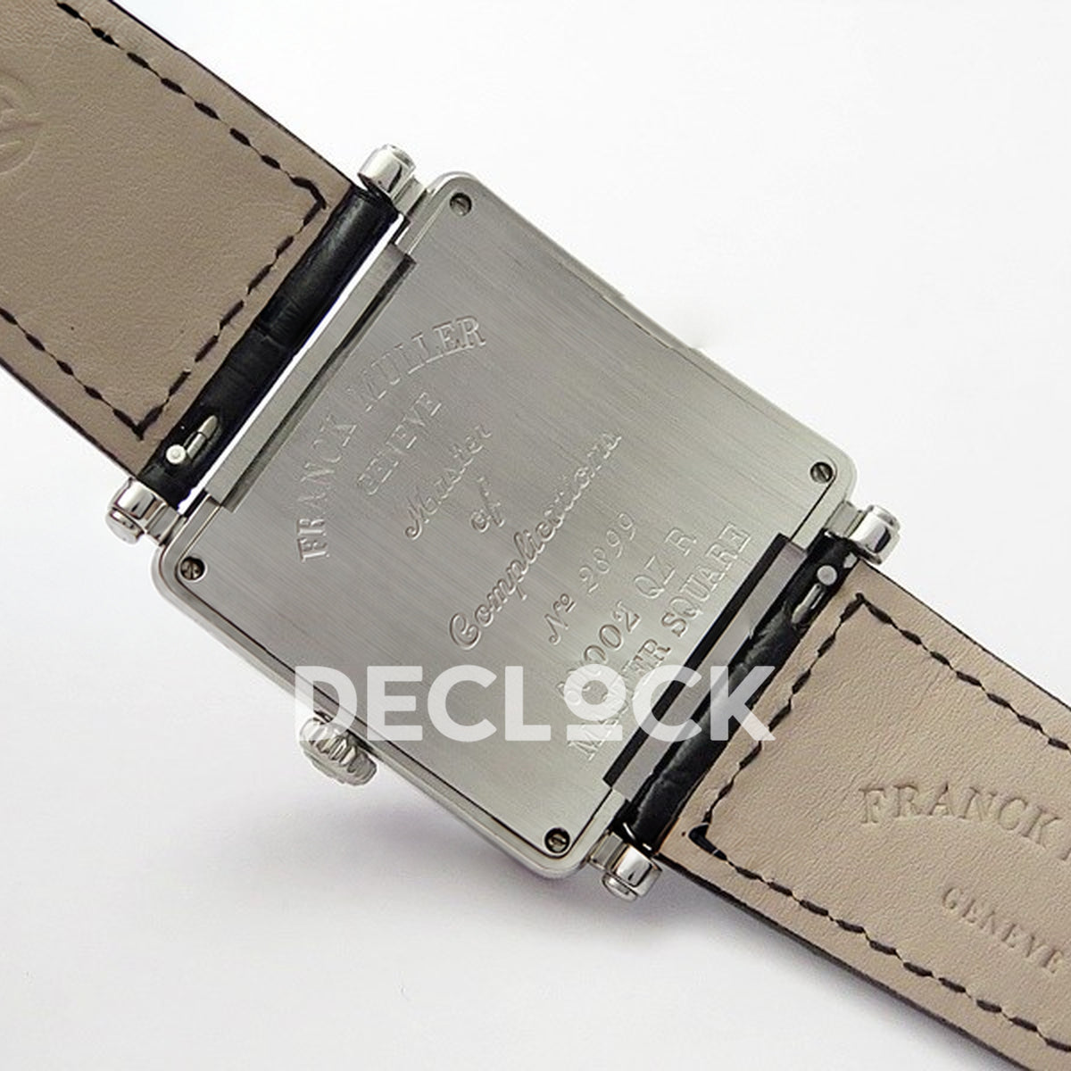 Franck Muller Master Square White Multicolor Arabic Dial Black Leather - Case back and strap