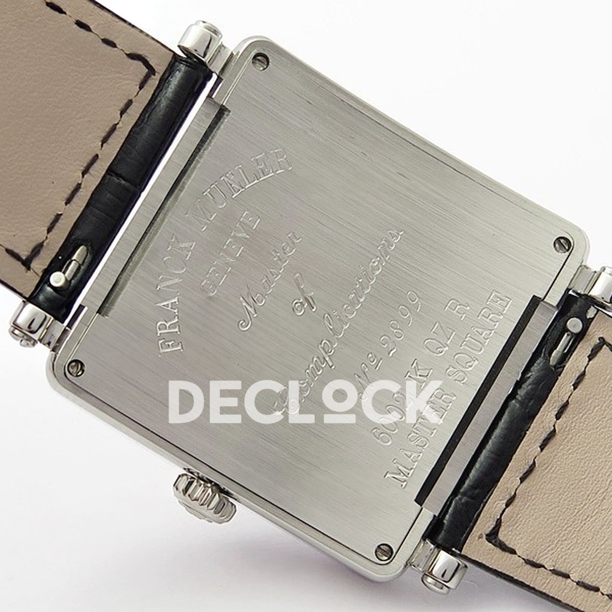 Franck Muller Master Square White Multicolor Arabic Dial Black Leather - Case back engraving