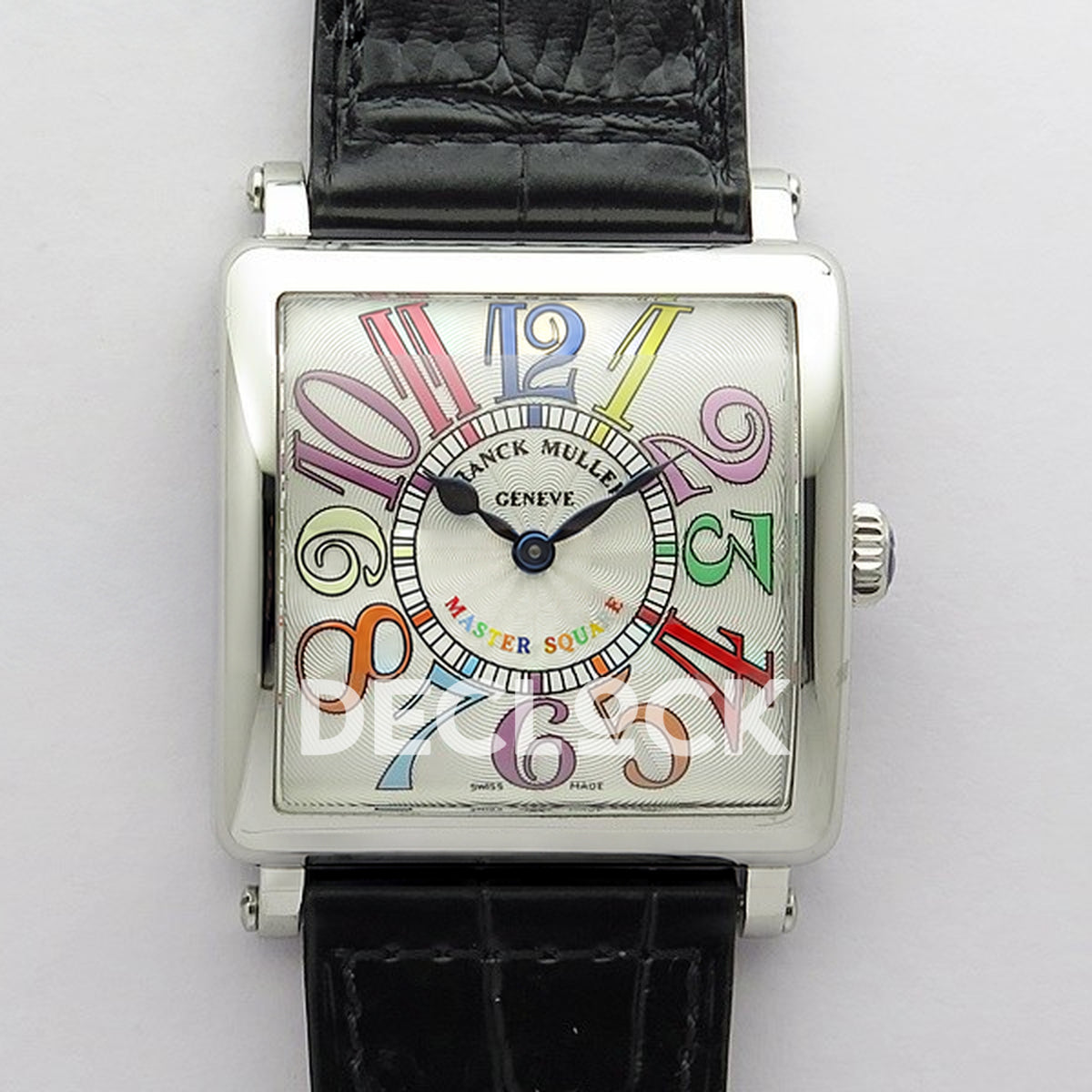 Franck Muller Master Square White Multicolor Arabic Dial Black Leather - Front view