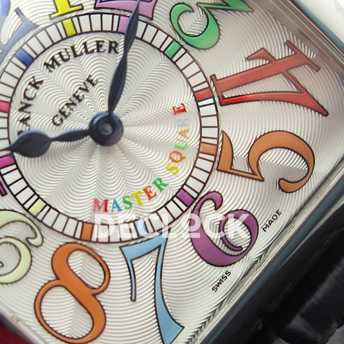 Franck Muller Master Square White Multicolor Arabic Dial Black Leather - Hands and dial detail