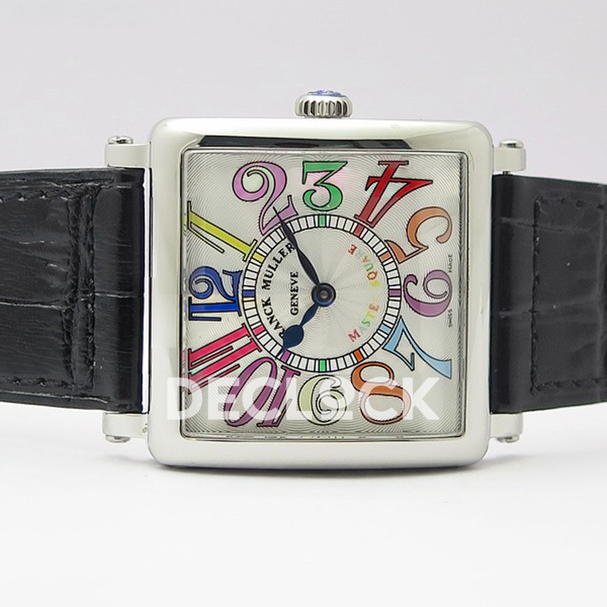 Franck Muller Master Square White Multicolor Arabic Dial Black Leather - Horizontal front view