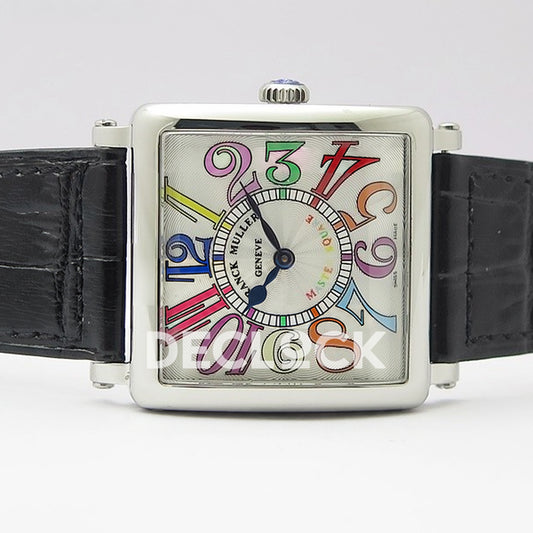 Franck Muller Master Square White Multicolor Arabic Dial Black Leather - Horizontal front view