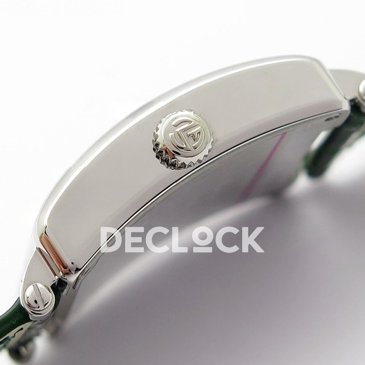 Franck Muller Master Square White Multicolor Arabic Dial Green Leather - Crown side profile