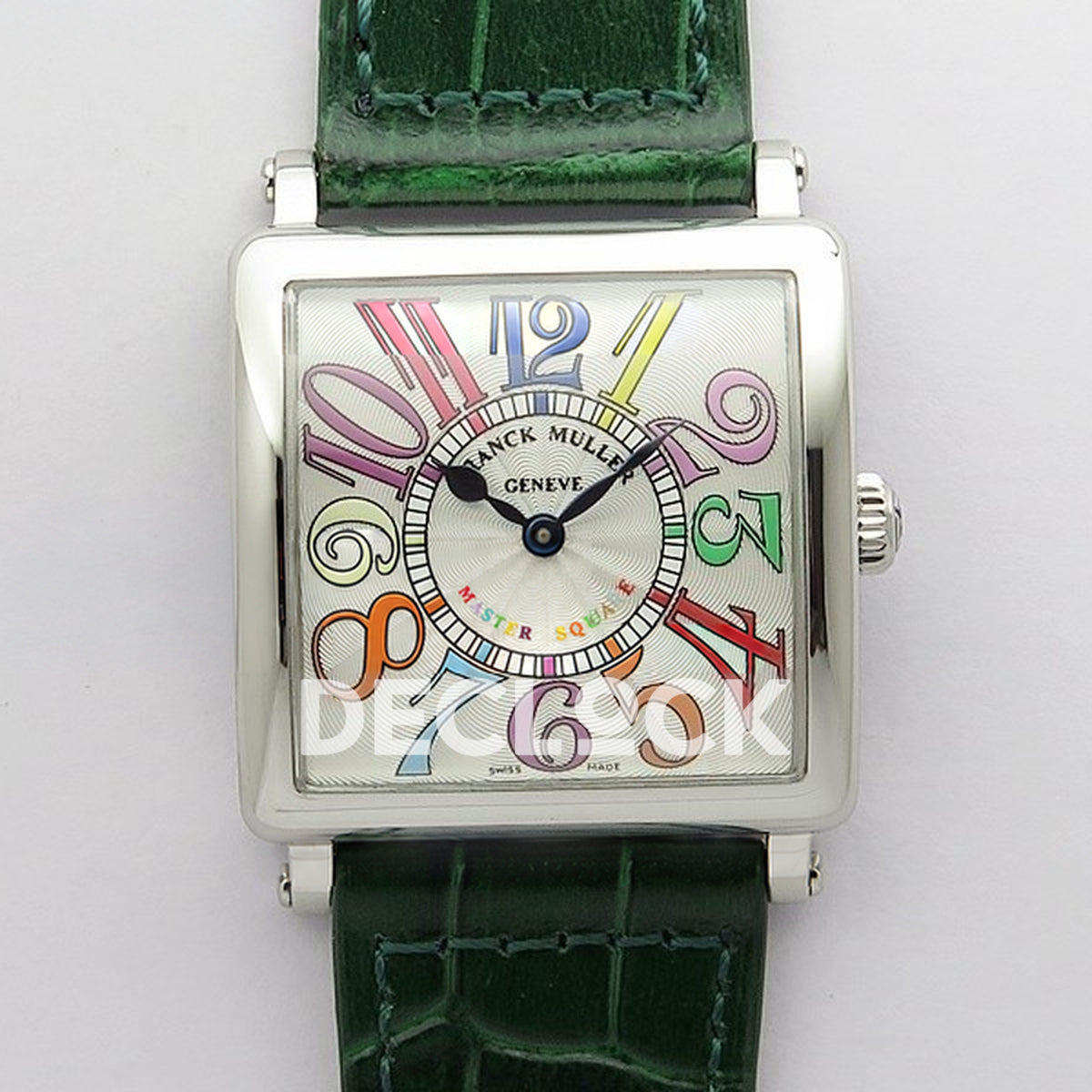 Franck Muller Master Square White Multicolor Arabic Dial Green Leather - Front view