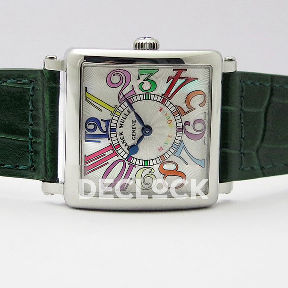 Franck Muller Master Square White Multicolor Arabic Dial Green Leather - Horizontal front view