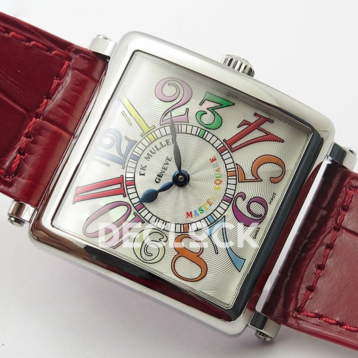 Franck Muller Master Square White Multicolor Arabic Dial Red Leather - Angled front view