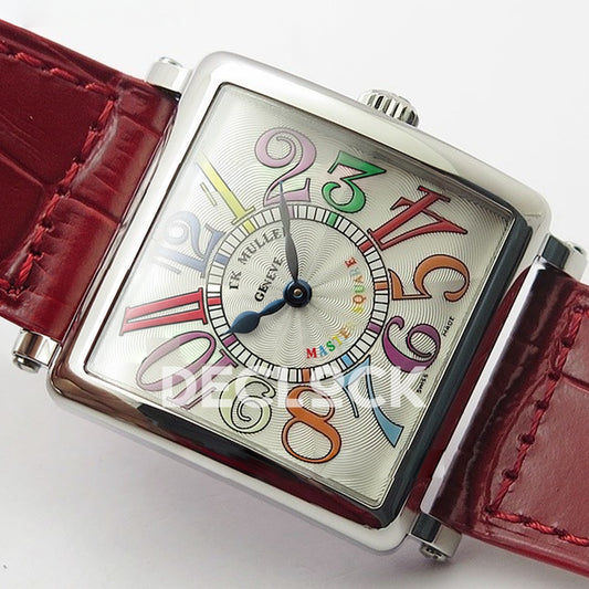 Franck Muller Master Square White Multicolor Arabic Dial Red Leather - Angled front view