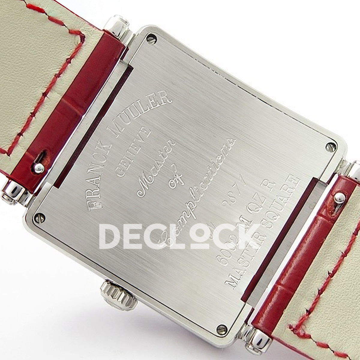 Franck Muller Master Square White Multicolor Arabic Dial Red Leather - Case back engraving