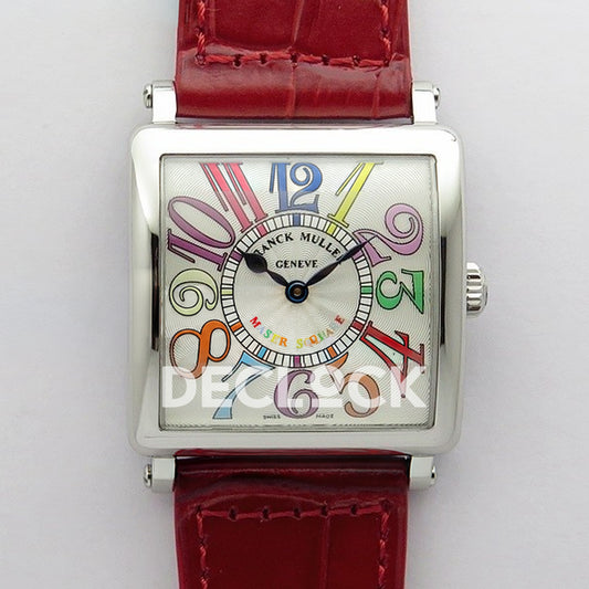 Franck Muller Master Square White Multicolor Arabic Dial Red Leather - Front view