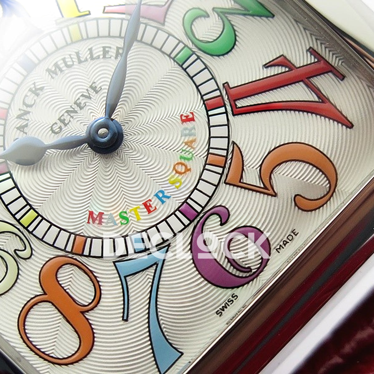 Franck Muller Master Square White Multicolor Arabic Dial Red Leather - Hands and dial detail