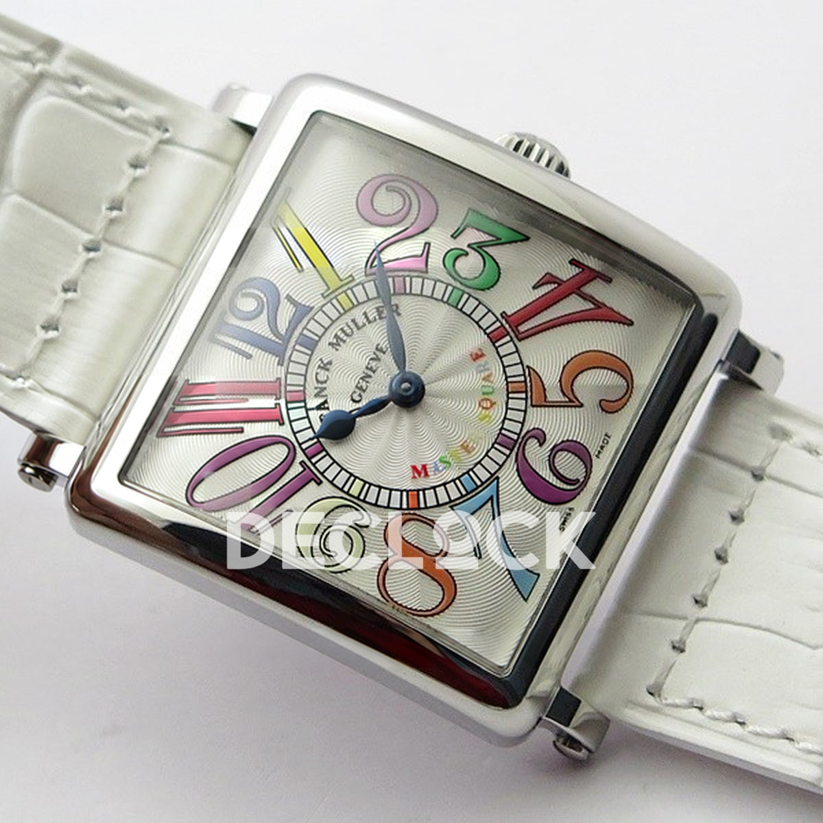 Franck Muller Master Square White Multicolor Arabic Dial White Leather - Angled front view