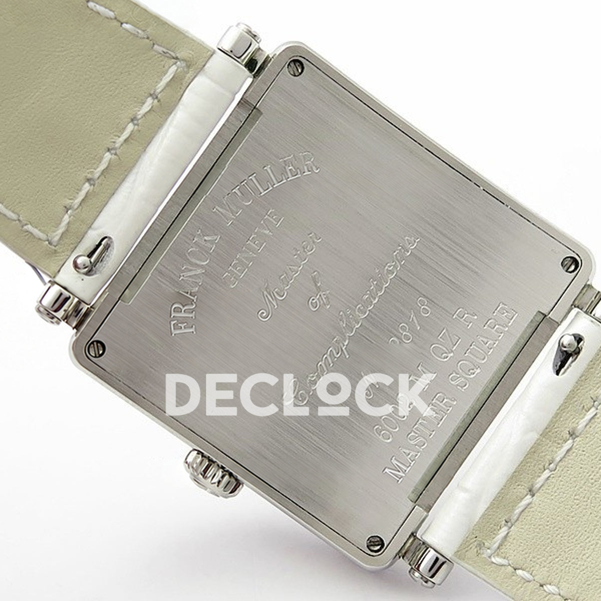 Franck Muller Master Square White Multicolor Arabic Dial White Leather - Case back engraving