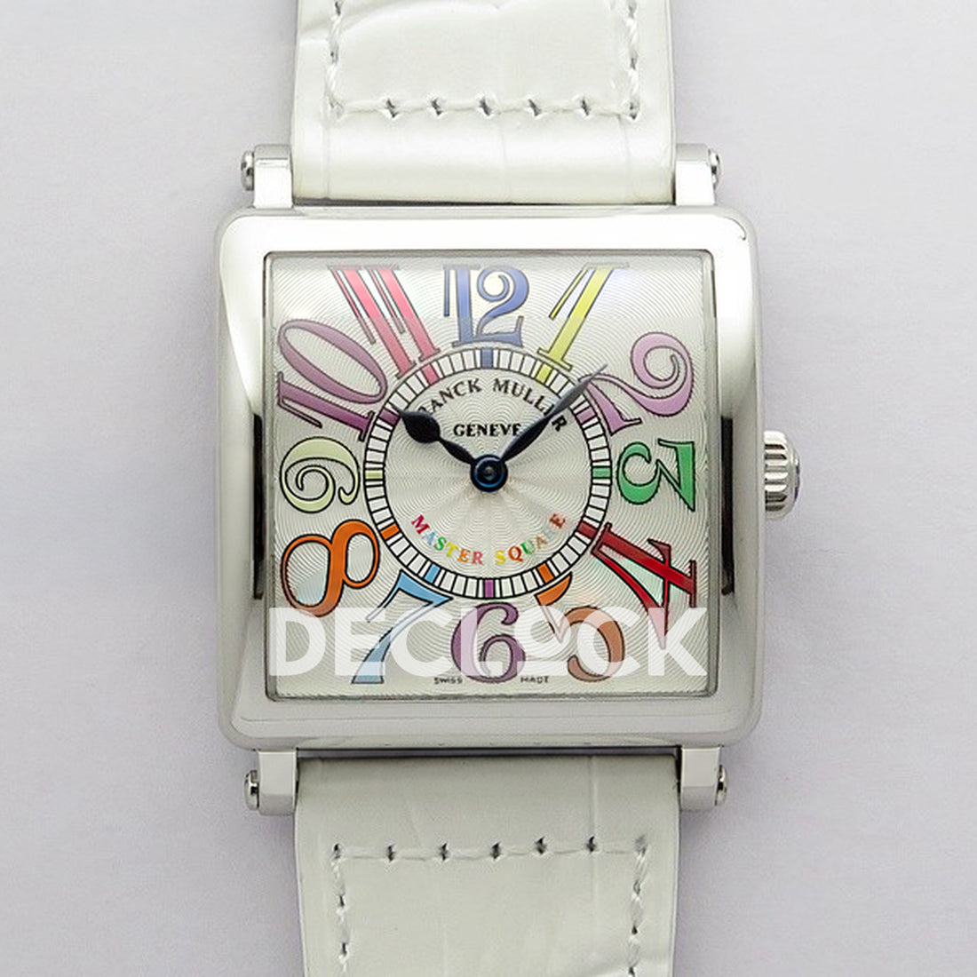Franck Muller Master Square White Multicolor Arabic Dial White Leather - Front view 6002 M QZ COL DRM V