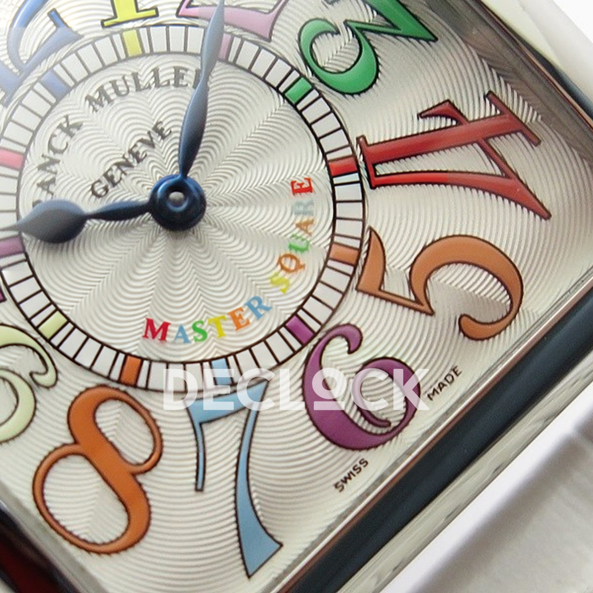 Franck Muller Master Square White Multicolor Arabic Dial White Leather - Hands and dial detail