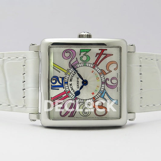 Franck Muller Master Square White Multicolor Arabic Dial White Leather - Horizontal front view
