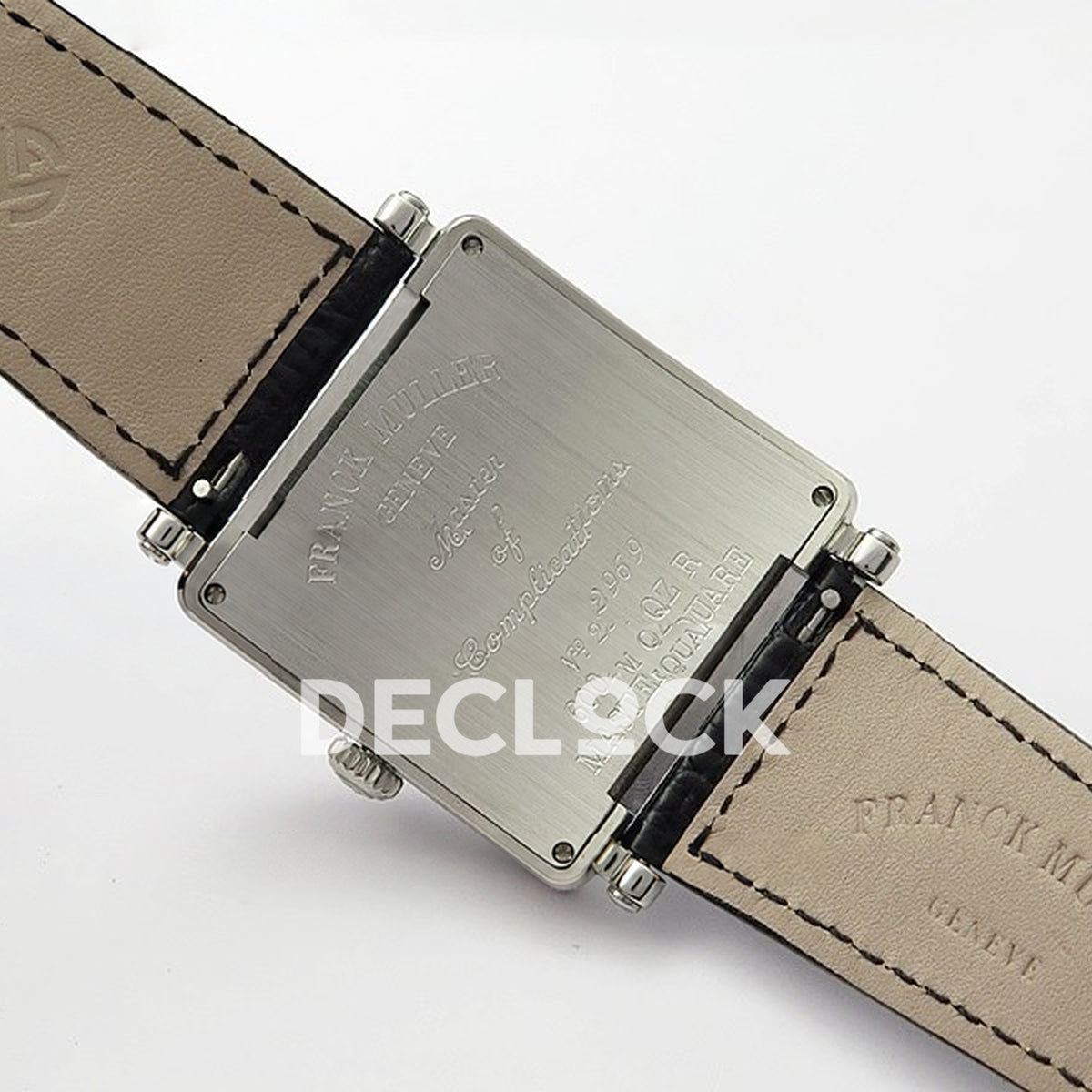 Franck Muller Master Square White Multicolor Roman Dial Black Leather - Case back and strap