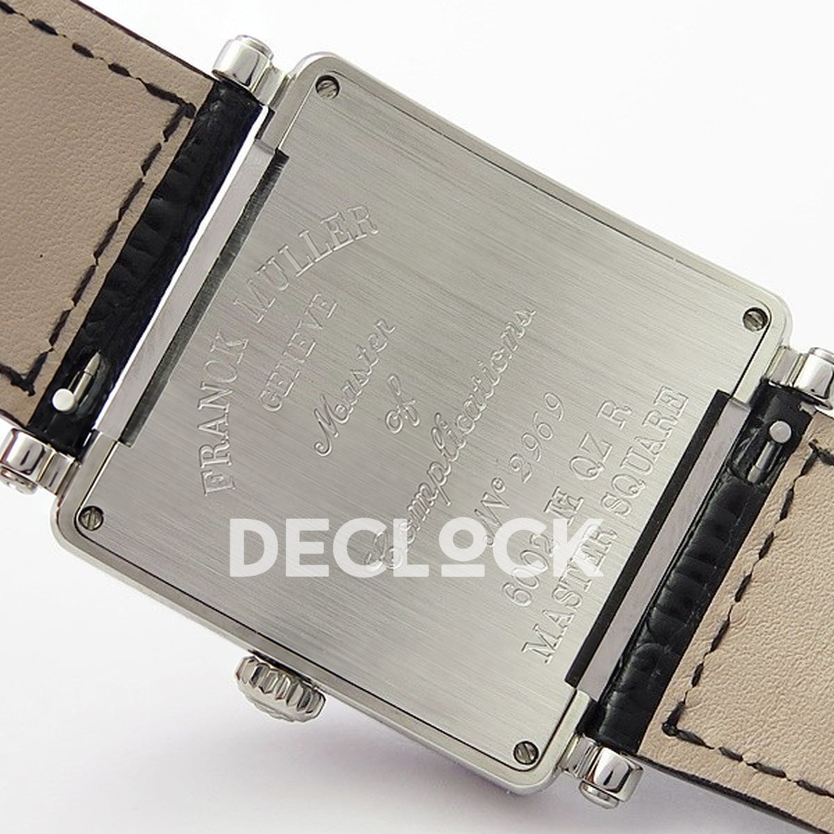 Franck Muller Master Square White Multicolor Roman Dial Black Leather - Case back engraving