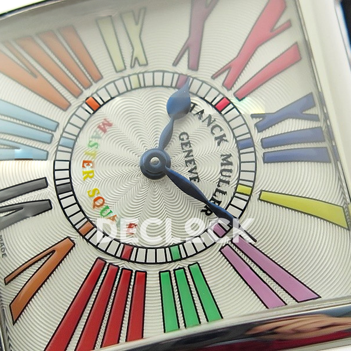 Franck Muller Master Square White Multicolor Roman Dial Black Leather - Dial close-up