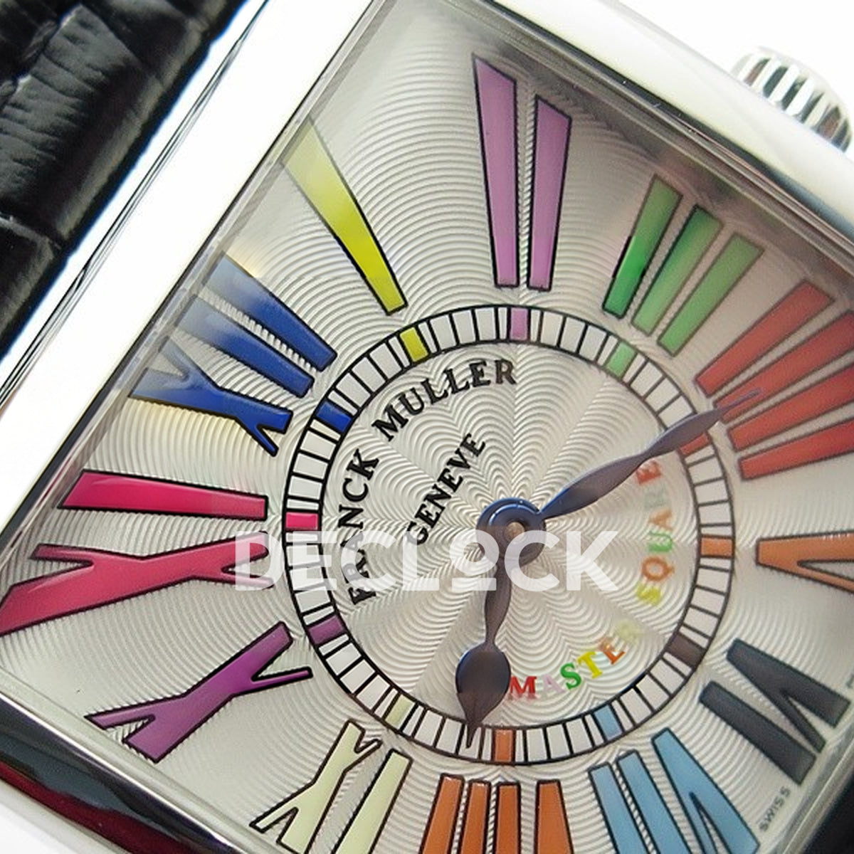 Franck Muller Master Square White Multicolor Roman Dial Black Leather - Dial texture