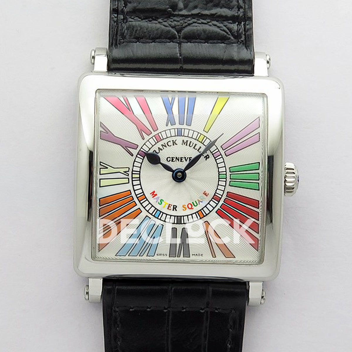 Franck Muller Master Square White Multicolor Roman Dial Black Leather - Front view