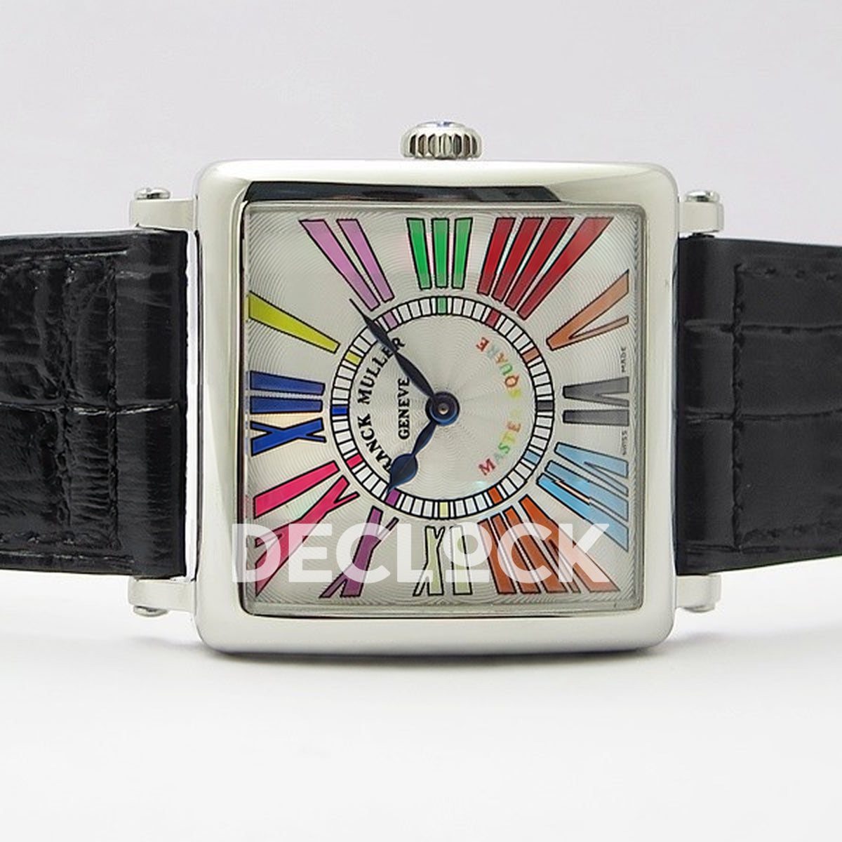 Franck Muller Master Square White Multicolor Roman Dial Black Leather - Horizontal front view