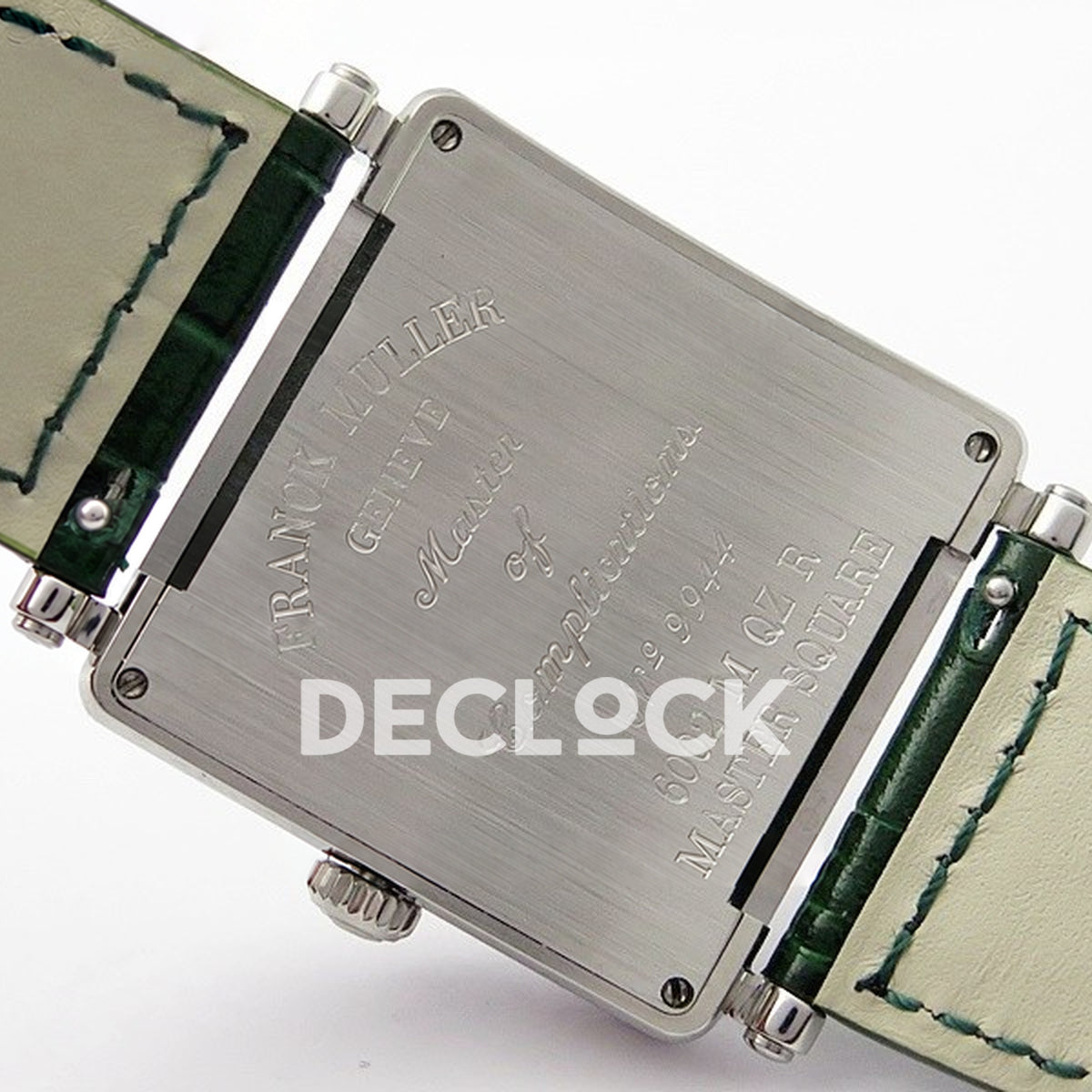 Franck Muller Master Square White Multicolor Roman Dial Green Leather - Case back engraving